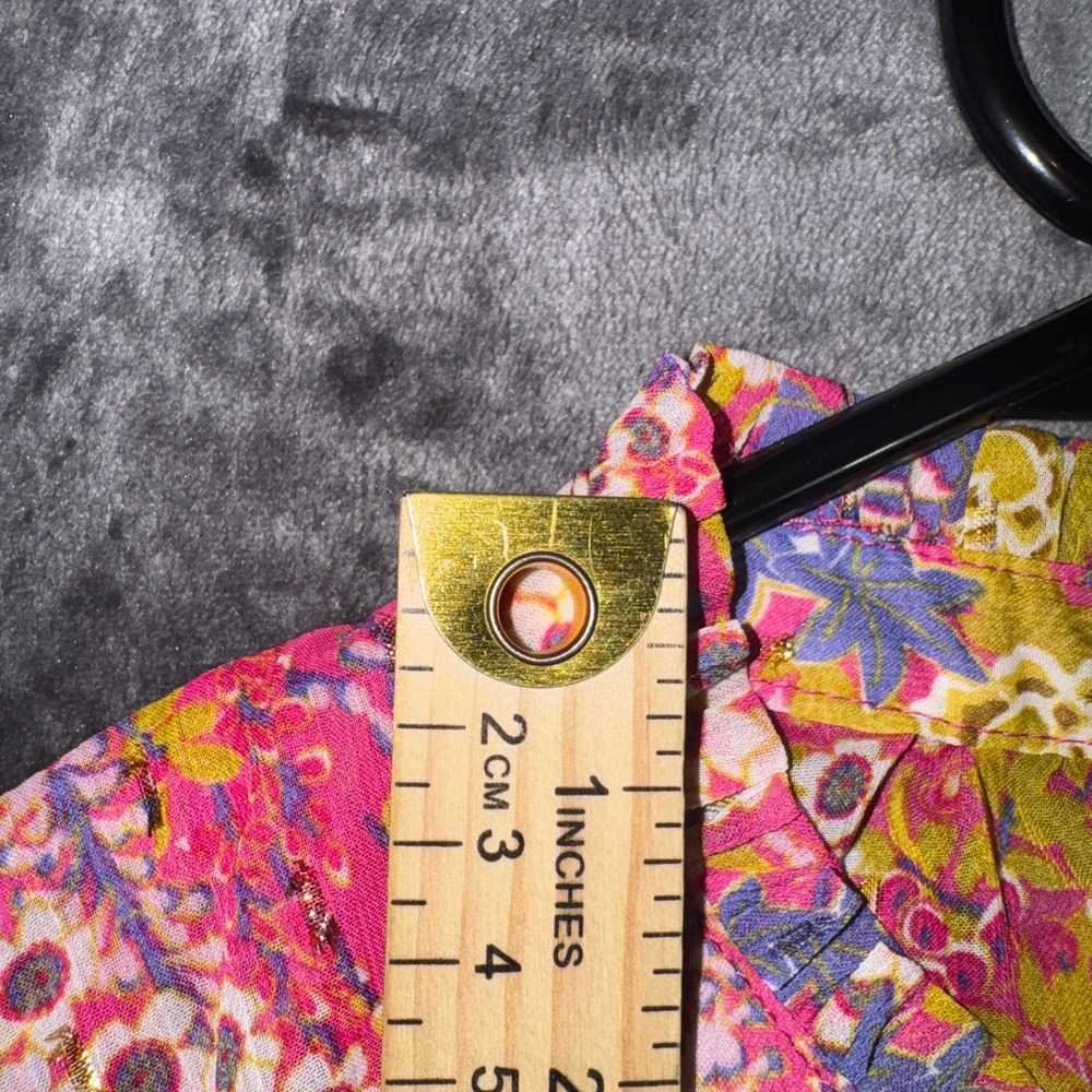 Joie Pink Floral Smocked Waist Blouse Metallic Gold Accents XS 1259453 - Picture 10 of 11